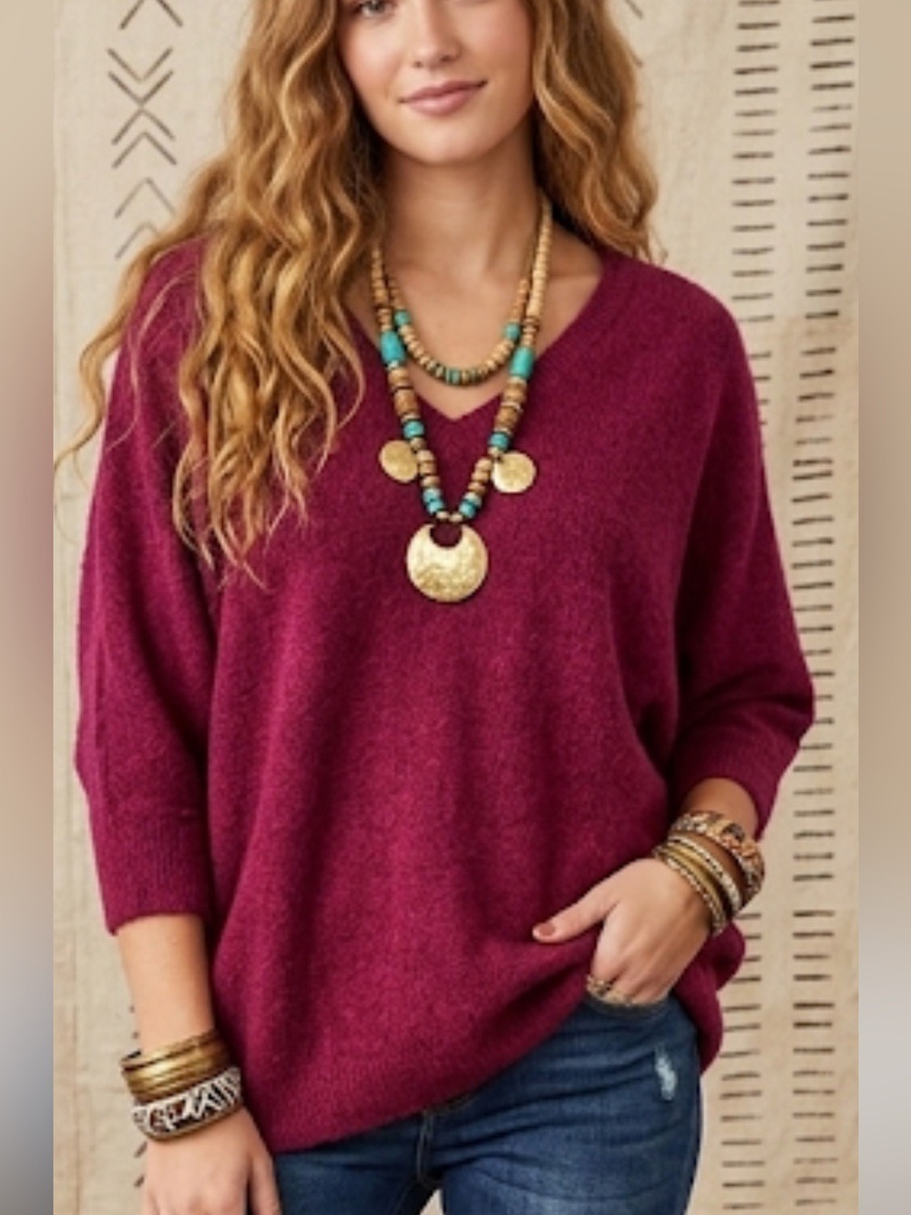 Halogen Oversized Cropped V-Neck Sweater Women’s Large Berry Fuzzy Knit